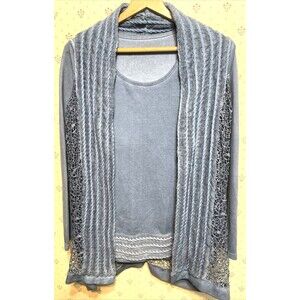 Blue Stone Wash Shirt & Lacy Vest Set Simply Couture Medium Artsy Boho Lagenlook